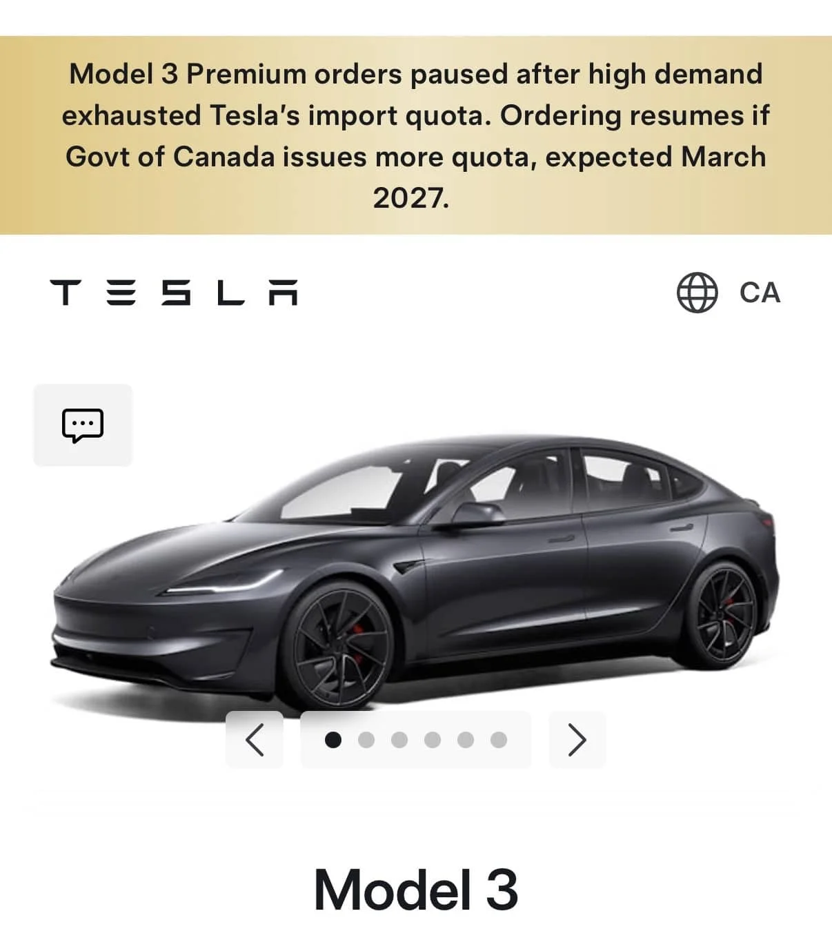 Tesla suspend les commandes du Model 3 Premium au Canada, invoquant le quota d'importation