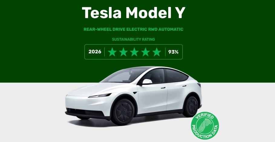Tesla Model Y Earns Five-Star Green NCAP Rating With Record-Low Lifecycle Emissions