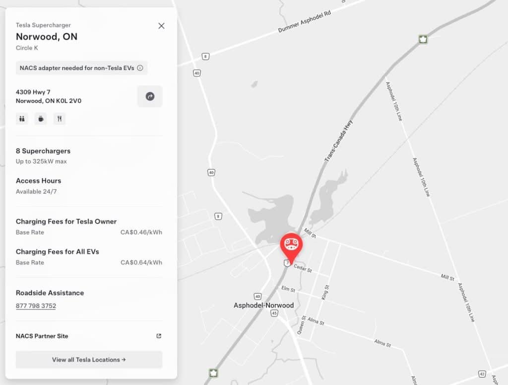 Tesla Opens an 8-Post V4 Supercharger in Norwood, Ontario — $0.46/kWh for Owners