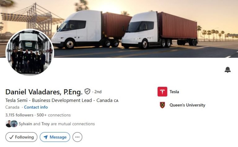 Tesla Brings Back Daniel Valadares to Lead Semi Program in Canada